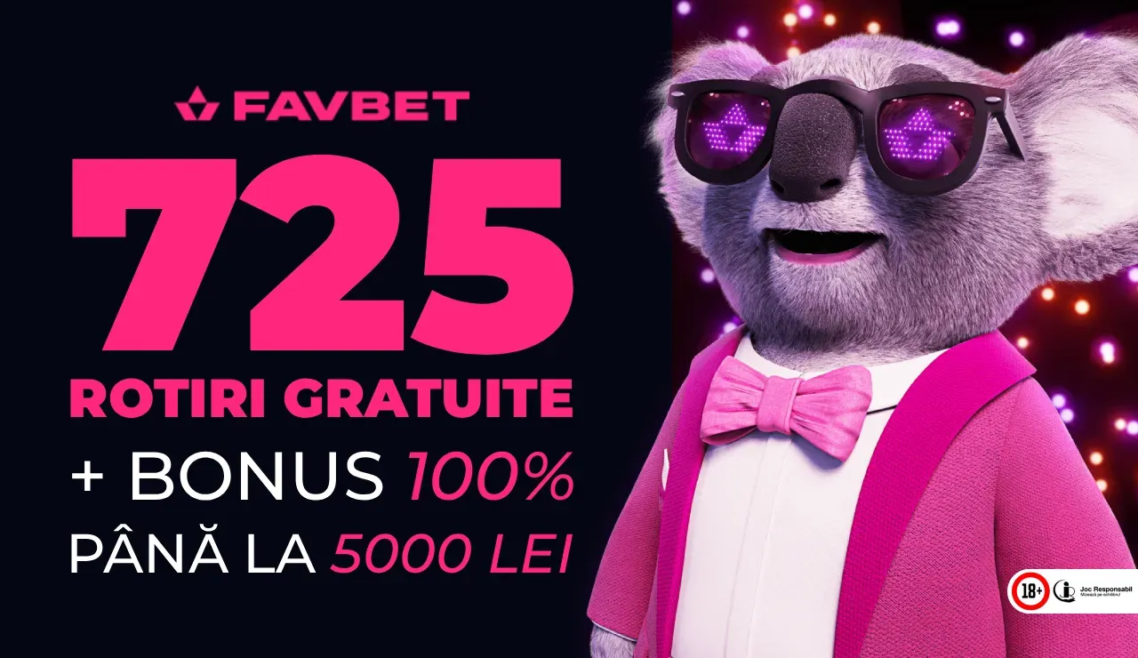 Favbet Bonus fara depunere 2025: 725 Rotiri Gratuite + 250 RON Freebet