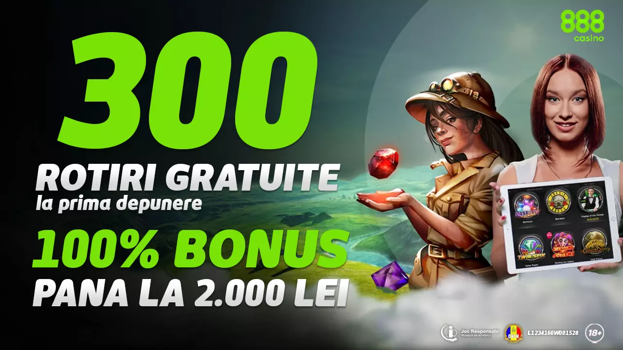 888 Casino - Pachet Bonus 2.000 LEI + 300 Rotiri Gratuite