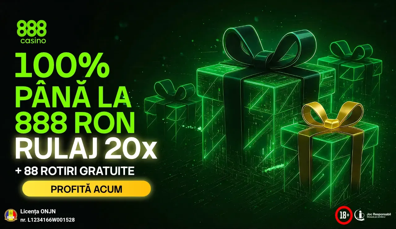 888 Casino - 100% până la 888 RON (Rulaj 20x) și 88 rotiri